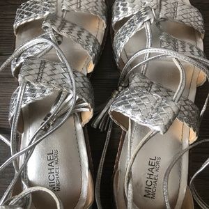 Michael Kors Silver Leather Gladiator Sandals